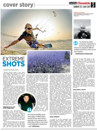 The Deccan Chronicle | Extreme Shots - Feature on Extreme Sports Photographers and Film Makers - 23rd July 2017